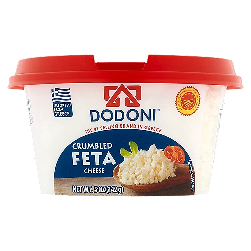 Dodoni Crumbled Feta Cheese, 5 oz
Dodoni Feta cheese crumbles are deliciously versatile. Try them on salad, eggs, bruschetta, or lightly tossed in pasta.