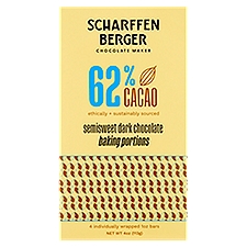 Scharffen Berger Chocolate Maker 62% Cacao Baking Portions Semisweet Dark Chocolate, 1 oz, 4 count