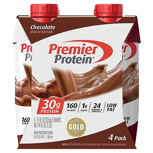 Premier Protein Chocolate High Protein Shake, 11 fl oz, 4 count
Maintaining a healthy lifestyle can be hard. We get it. Premier Protein® is here to make things a little easier. Our ready to drink protein shakes give you everything you need to stay on track. 30g of protein, 1g of sugar, in one delicious shake, So, whether you're on the go, have the 3pm slump, or need to recover after a workout, we help you get the protein you need when you need it.

Enjoy a Shake:
• As part of your breakfast
• For a satisfying snack
• As a base in smoothies
• In your coffee