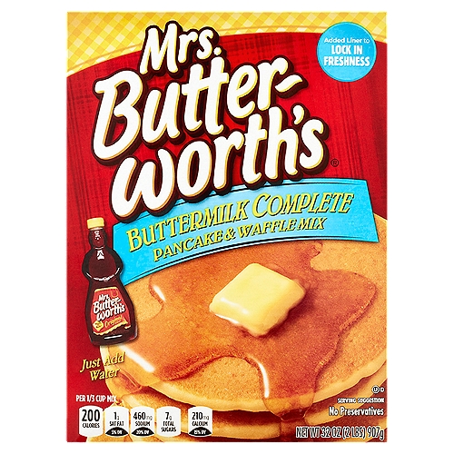 Mrs. Butterworth's Buttermilk Complete Pancake & Waffle Mix, 32 oz
Carry on the tradition of great tasting pancakes with Mrs. Butterworth's® Pancake and Waffle Mix - the delicious, homemade taste your whole family will love!