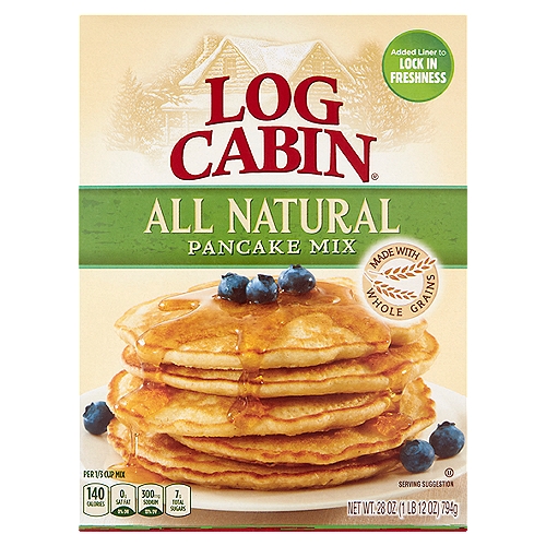 Log Cabin All Natural Pancake Mix, 28 oz
The best days start with a warm breakfast...
...and the secret to a delicious and sensible breakfast is all natural ingredients. Our goal is great tasting food using only the best ingredients, like whole grains. We've gone back to our roots that started over 120 years ago to ensure that only the best products we make find their way into your kitchen. Log Cabin All Natural Pancake Mix is a good source of dietary fiber and contains no preservatives, no artificial flavors, no color added. In just ten minutes prepare a warm, delicious, all-natural breakfast you can feel good about serving.
