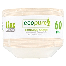 Ecopure Biodegradable Tableware 12oz, Round Bowl, 60 Each