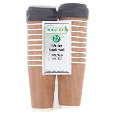 Ecopure 16 oz Ripple Wall Paper Cup with Lid, 20 count