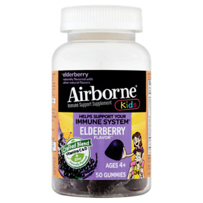 Airborne Kids Elderberry Immune Support Supplement, Ages 4+, 50 count