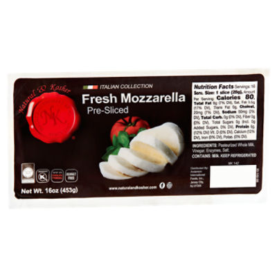 Natural & Kosher Pre-Sliced Fresh Mozzarella, 16 oz