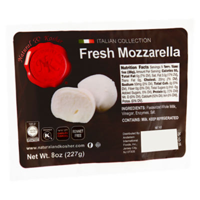 Natural & Kosher Fresh Mozzarella, 8 oz