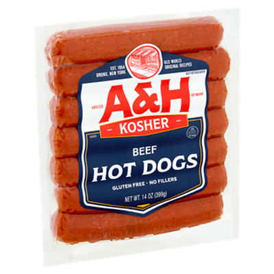 A&H Kosher Beef Hot Dogs, 7 count, 14 oz Fairway