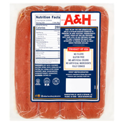 A&H All Beef Kosher Hot Dogs 14oz.