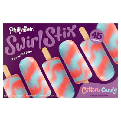 Philly Swirl Swirl Stix Cotton Candy Frozen Ice Pops, 1.65 fl oz, 12 count  - Price Rite