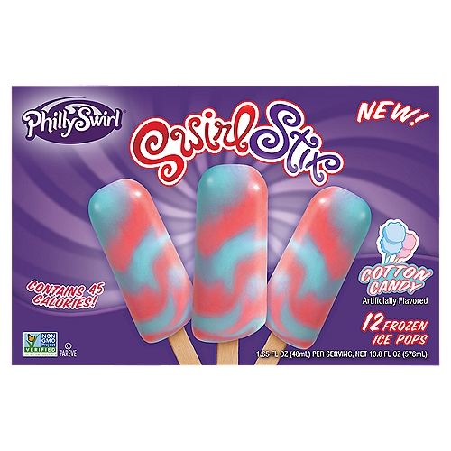 Philly Swirl Swirl Stix Cotton Candy Frozen Ice Pops, 1.65 fl oz, 12 count