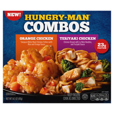 Hungry-Man Combos, Orange Chicken and Teriyaki Chicken, Frozen Meal, 14.5 oz.