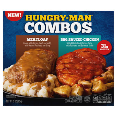 Hungry-Man Combos, Meatloaf and BBQ Sauced Chicken, Frozen Meal, 15 oz.