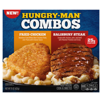 Hungry-Man Combos, Fried Chicken and Salisbury Steak, Frozen Meal, 15 oz.