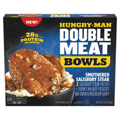 Hungry-Man Double Meat Bowls Smothered Salisbury Steak Mashed Potatoes and Gravy Frozen Meal, 15 oz.