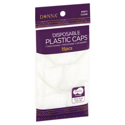 Donna Premium Collection #11071 Clear Disposable Plastic Caps, 15 count