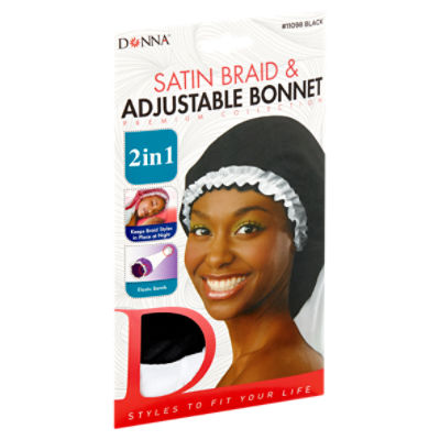 Donna #11098 Black 2in1 Satin Braid & Adjustable Bonnet