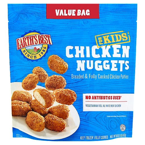 Earth's Best Chicken Nuggets for Kids Value Bag, 16 oz
Breaded & Fully Cooked Chicken Patties