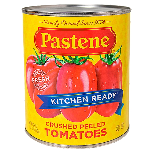 Pastene Kitchen Ready tomatoes are packed from 100% fresh California tomatoes, not from concentrate! They are made from sun-ripened tomatoes that are harvested once a year at peak ripeness, steam-peeled, crushed, and fresh-packed within 5 hours of being picked. We then add puree, crafted from the same fresh tomatoes, to make a naturally thick, sweet product that is ideal for sauces, soups, and stews.