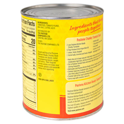 Pastene Kitchen Ready Chunky Style Crushed Peeled Tomatoes, 28 oz