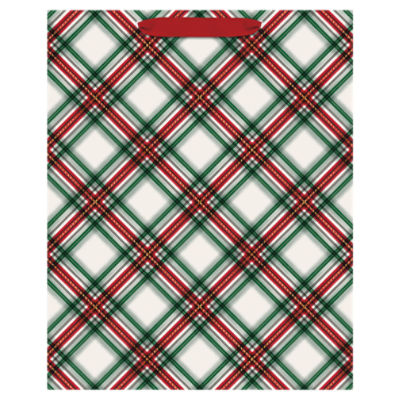Hallmark 13" Large Holiday Gift Bag (Festive Red and Green Plaid), 1 Each