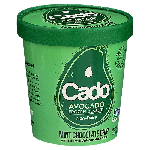 Cado Mint Chocolate Chip Non-Dairy Avocado Frozen Dessert, 1 pint
An entirely new kind of ice cream!
Who says ice cream doesn't grow on trees? Cado is the first dairy-free, avocado based ice cream made fresh from the tree! With each batch, avocados are picked, ripened and cold processed for a truly fresh dessert experience. Each pint packs fresh avocado, making Cado a nutrient dense dessert that tastes divine and leaves you feeling satisfied and nourished. Our family was inspired to create these recipes so we could indulge in our favorite ice cream classics guilt-free. Enjoy a scoop, add some fruit or make a superfood sundae!