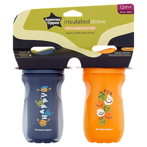 Tommee Tippee 9fl oz Insulated Straw Cups, 12m+, 2 count
