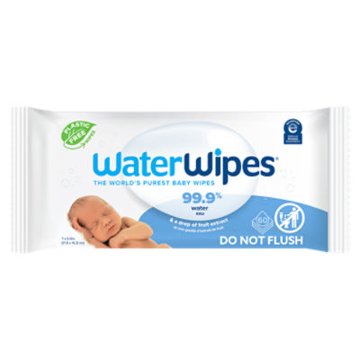 WaterWipes WaterWipes Plastic-Free Original Baby Wipes, 99.9% Water Based Wipes, Unscented & Hypoallergenic for Sensitive Skin, 60 Count (1 pack), Packaging May Vary, 60 Each 