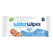 WaterWipes Plastic-Free Original Baby Wipes, 99.9% Water Based Wipes, Unscented & Hypoallergenic for Sensitive Skin, 60 Count (1 pack), Packaging May Vary