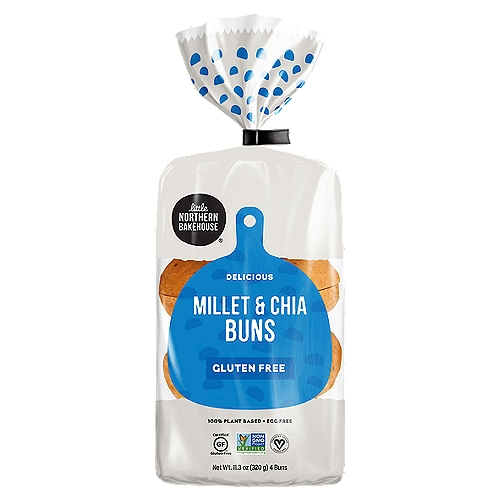 Little Northern Bakehouse Millet & Chia Buns, 4 count, 11.3 oz
All Taste.
No Gluten.
Finally, delicious, healthy gluten-free buns! Made with nutrient-rich millet and chia seeds, these flavourful vegan, allergy-friendly, Non-GMO Project Verified buns have a sturdy but smooth texture and delicate crunch.