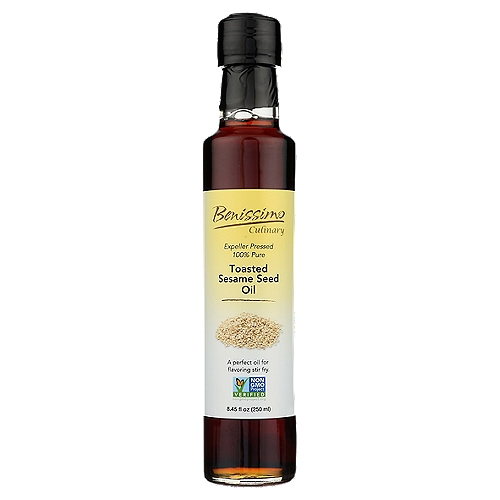 Benissimo Toasted Sesame Seed Oil, 8.45 fl oz
Benissimo Toasted Sesame Seed Oil is a wonderful flavor enhancer for Asian dishes, stir fry, and poultry. Our Toasted Sesame Seed Oil has a naturally high omega-6 fatty acid content and is known to be an antioxidant.