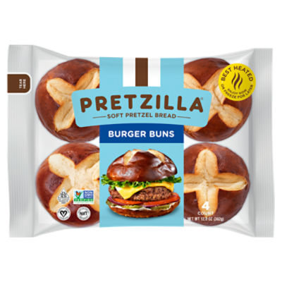 Pretzilla Soft Pretzel Burger Buns, 4 count, 12.8 oz