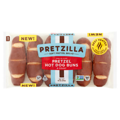 Pretzilla Soft Pretzel Bread Pre-Sliced Pretzel Hot Dog Buns, 6 count, 10 oz