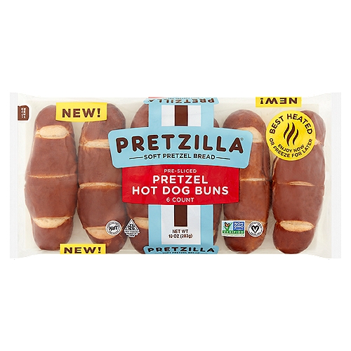 Pretzilla Soft Pretzel Bread Pre-Sliced Pretzel Hot Dog Buns, 6 count, 10 oz