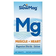 SlowMag Mg Muscle + Heart Magnesium Chloride + Calcium Dietary Supplement, 60 count