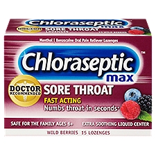 Chloraseptic Max Wild Berries Sore Throat Fast Acting Lozenges, 15 count, 15 Each