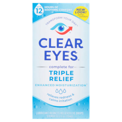 Clear Eyes Triple Action Lubricant / Redness Reliever Eye Drops, 0.5 fl oz, 0.5 Fluid ounce