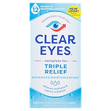 Clear Eyes Triple Action Lubricant / Redness Reliever Eye Drops, 0.5 fl oz