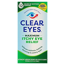 Clear Eyes Maximum Itchy Eye Relief Astringent Lubricant/Redness Reliever Eye Drops, 0.5 fl oz, 0.5 Fluid ounce