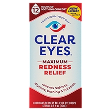 Clear Eyes Maximum Redness Relief, Lubricant / Redness Reliever Eye Drops, 0.5 Fluid ounce