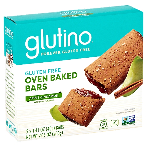 Glutino Gluten Free Apple Cinnamon Oven Baked Bars, 1.41 oz, 5 count
If you've got a mid-day craving for something sweet this Apple Cinnamon bar hits the spot. The sweetness of baked apples and a teeny bit of spice from the cinnamon wrapped in a hearty oat crust is super duper satisfying. Gluten free and totally tasty. It's a sweet snacker's delight.