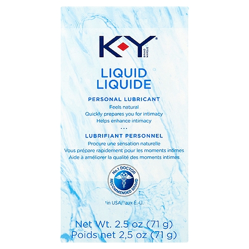 K-Y Liquid Personal Lubricant, 2.5 oz
Uses
Provides personal lubrication to comfort dry intimate areas. Lubricates latex condoms and eases insertion of rectal thermometers and enemas.