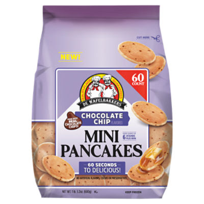 De Wafelbakkers Frozen Chocolate Chip Mini Pancakes, 60 Count Pack