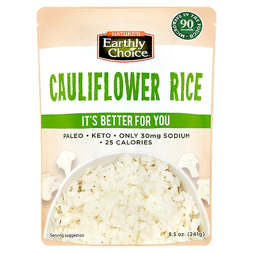 Nature's Earthly Choice Cauliflower Rice, 8.5 oz
It's Better for You
Rice is one of our favorite grains, but for some, it contains a little too many carbs. Cauliflower Rice, a low carb alternative, contains an ample amount of nutrients without giving up taste or versatility.