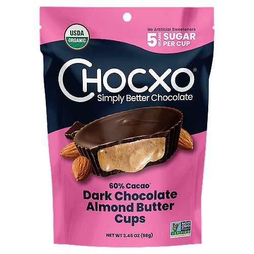 Chocxo 60% Cacao Dark Chocolate Almond Butter Cups, 3.45 oz
