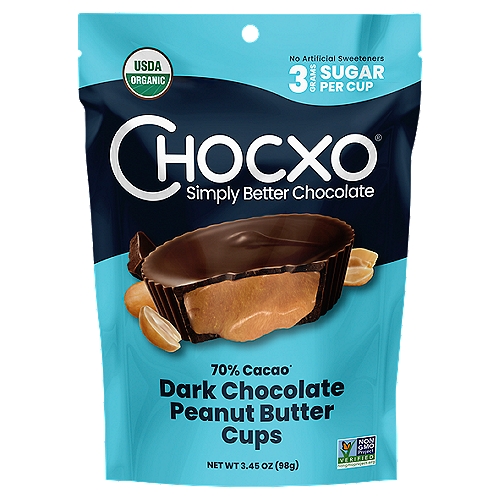 Chocxo 70% Cacao Dark Chocolate Peanut Butter Cups, 3.45 oz