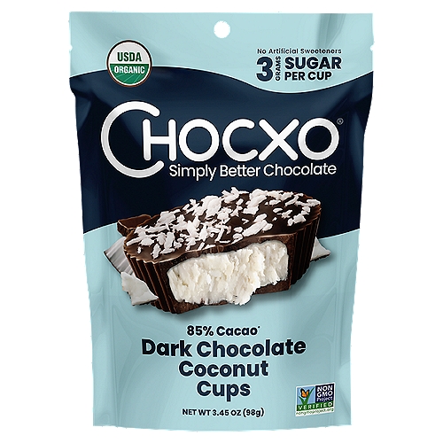 Chocxo 85% Cacao Dark Chocolate Coconut Cups, 3.45 oz