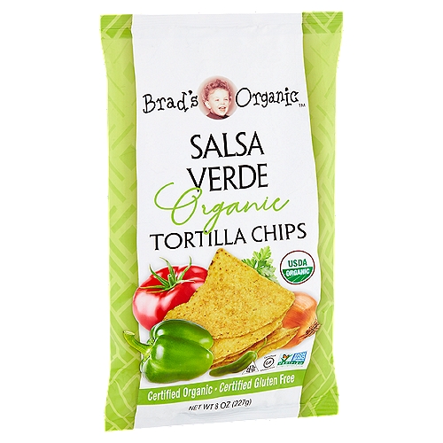 Brad's Organic Salsa Verde Tortilla Chips, 8 oz
Brad's Organic Salsa Verde Tortilla Chips will please your palate with superior crunch and flavor. These tasty chips are a healthy, organic snack you'll enjoy with your favorite dip or straight out of the bag.