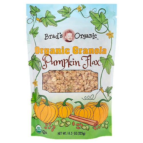 Brad's Organic Pumpkin Flax Granola, 11.5 oz
Brad's Organic Granola is crafted batch-by-batch using only the very best organic ingredients. Our authentic baking process delivers a world of flavor and old fashioned goodness. Packed with whole grain oats, it is a good source of fiber and contains contains 5 grams of protein per serving. Try Brad's Organic Granola combined with your favorite cereals, on its own for a perfect breakfast, or as a wholesome snack any time of day!