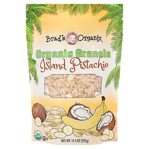 Brad's Organic Island Pistachio Granola, 11.5 oz
Brad's Organic Granola is crafted batch-by-batch using only the very best organic ingredients. Our authentic baking process delivers a world of flavor and old fashioned goodness. Packed with whole grain oats, it is a good source of fiber and contains 5 grams of protein per serving. Try Brad's Organic Granola combined with your favorite cereals, on its own for a perfect breakfast, or as a wholesome snack any time of day!