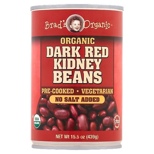 Brad's Organic No Salt Added Organic Dark Red Kidney Beans, 15.5 oz
Pre-cooked and ready to use, Brad's Organic Dark Red Kidney Beans can be eaten hot or cold. They are bright red in color, tender in texture, low in fat and a good source of fiber. Add them to your favorite salads, soups, chili, casseroles, or entrees for a delicious nutritional boost.